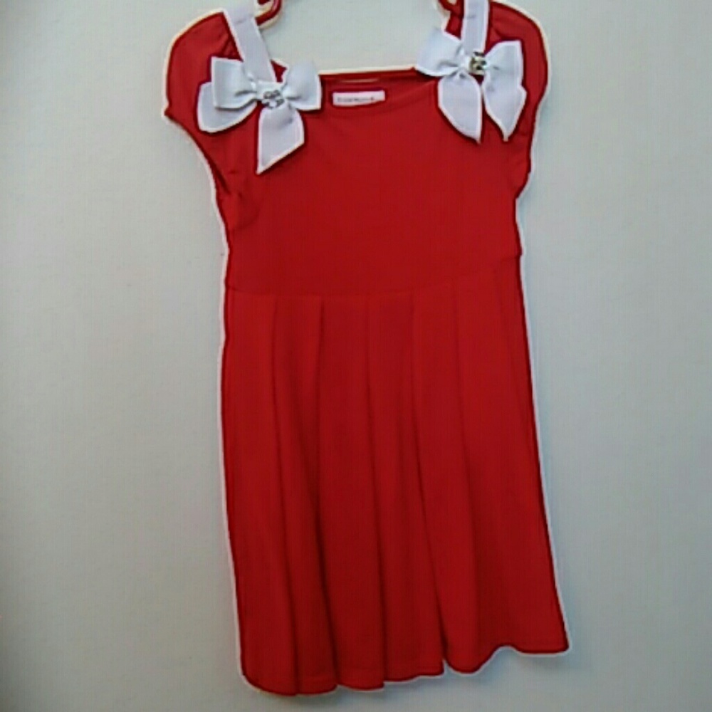 Girls Red Dress w/ Two White Bows